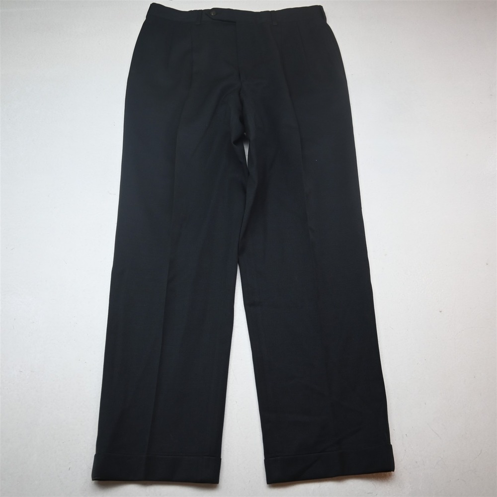 Vtg USA Made Corbin 34x32 Black Wool Pleated Cuffed High Waist Dress Mens Pants